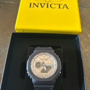 Invicta Activa Dual Time Watch with Black Band and Silver Dial